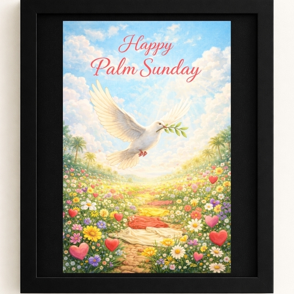 Happy Palm Sunday Dove A.I. Art Print 8x10 Frame